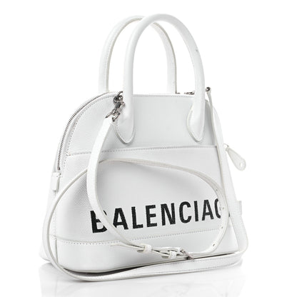 Balenciaga Signature Grained Calfskin Logo S Ville Top Handle Bag White Black 3 of 17