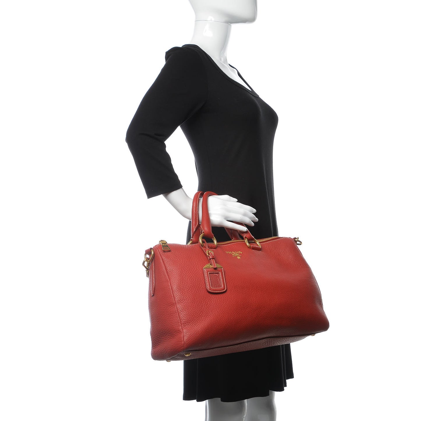 Vitello Daino Top Handle Shoulder Bag Rosso