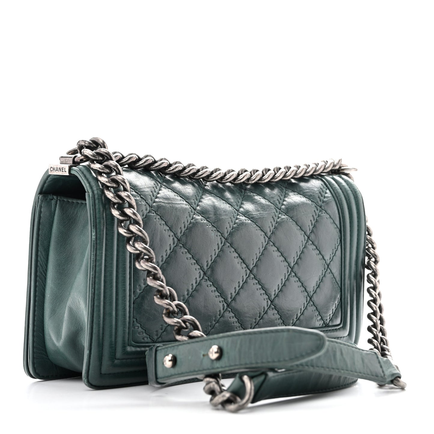 Calfskin Double Stitch Medium Boy Flap Green