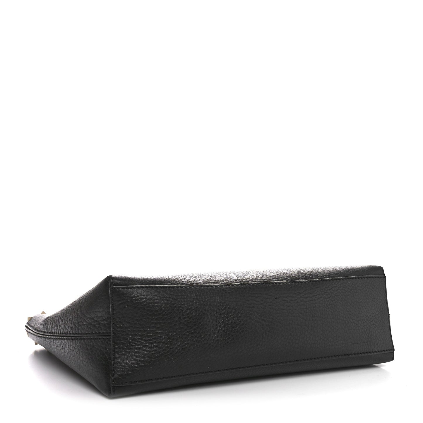 Grained Calfskin Small Rockstud Shoulder Tote Black