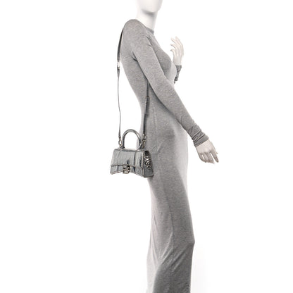 Balenciaga Metallic Calfskin Crocodile Embossed Hourglass Top Handle Bag XS Silver 2 of 10