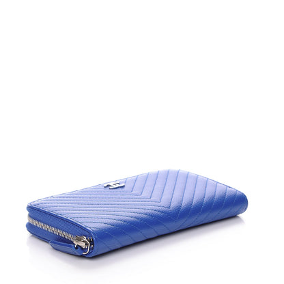 Chanel Caviar Chevron Quilted Small Zip Around Wallet Bright Blue 4 of 9