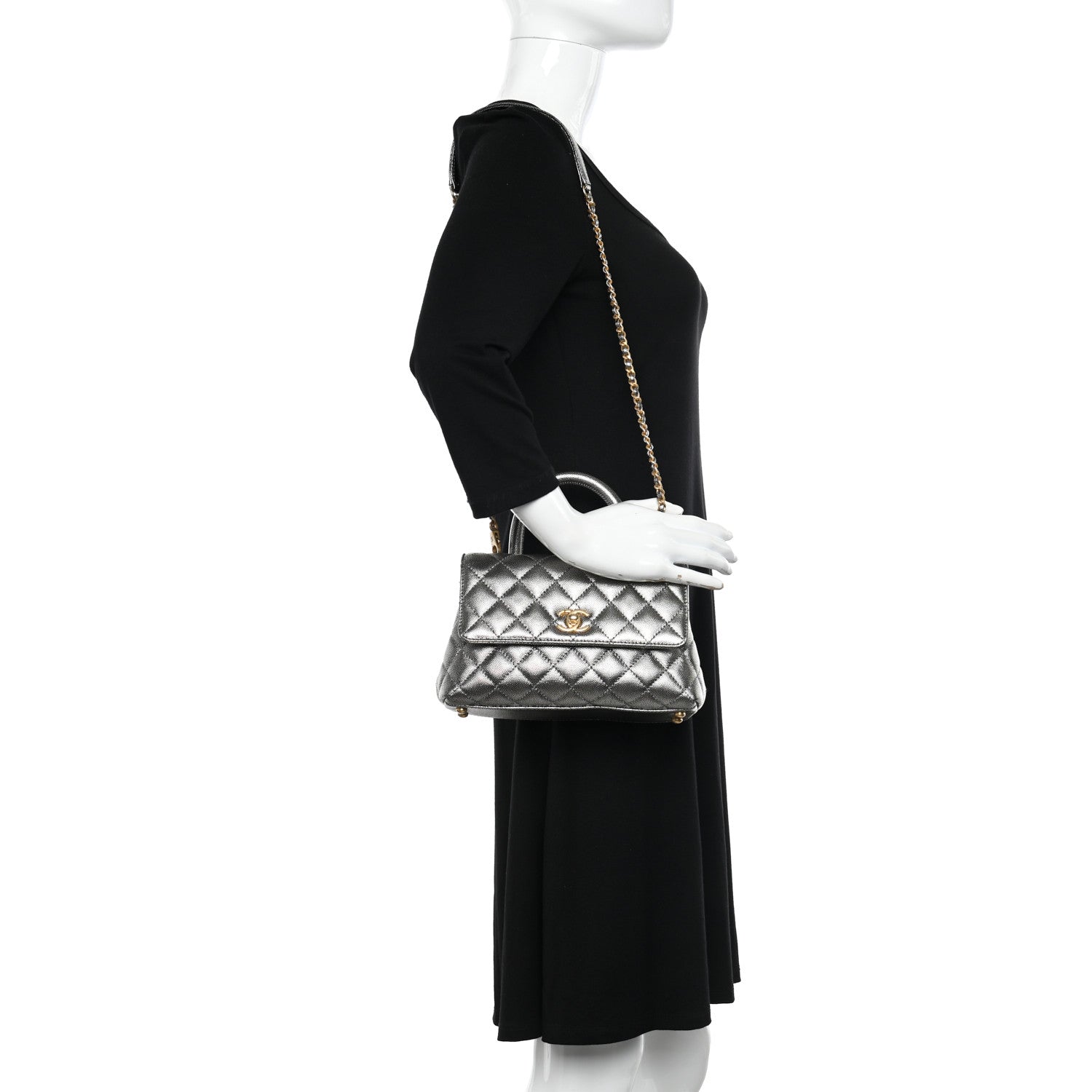 Chanel Metallic Caviar Quilted Mini Coco Handle Flap Silver 2 of 11