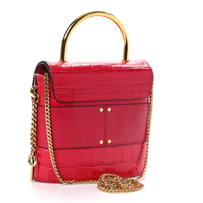 Chloe Calfskin Crocodile Embossed Small Aby Lock Dusky Red 3 of 8
