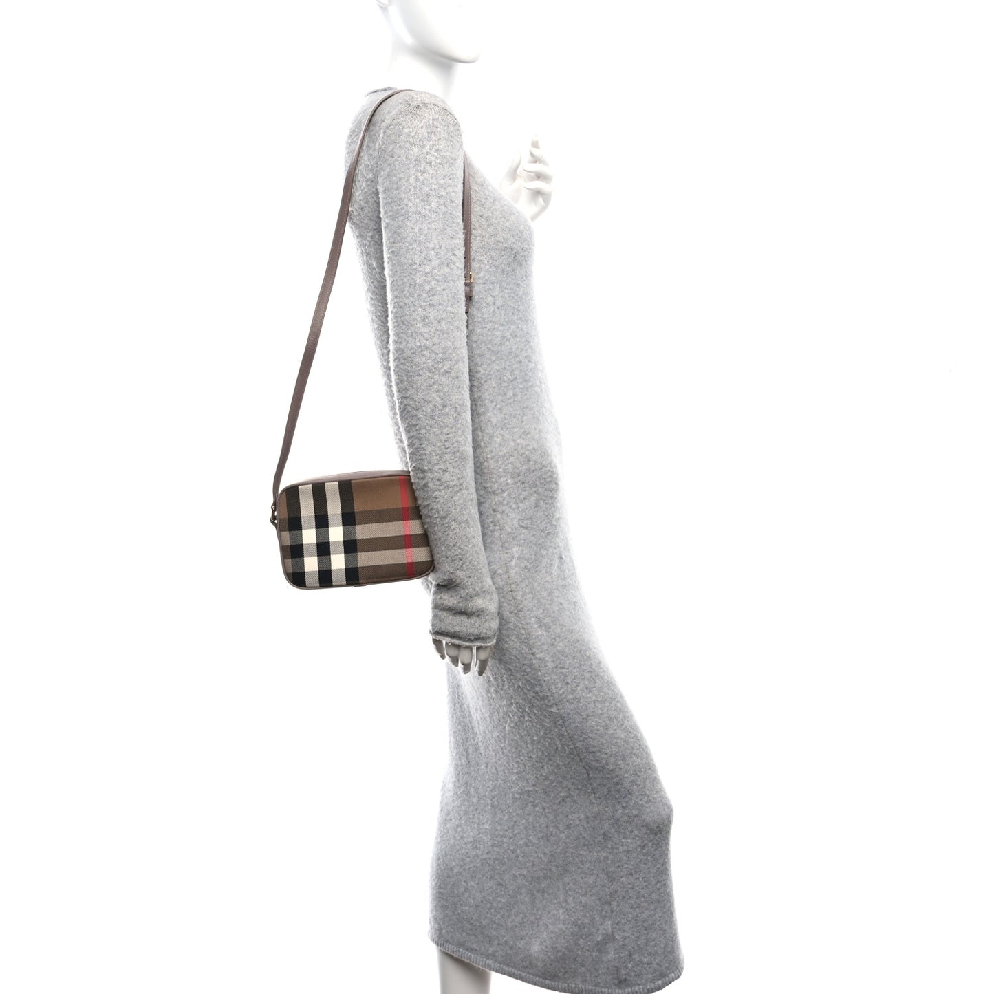 Calfskin House Check Small Camera Bag Grey Mink