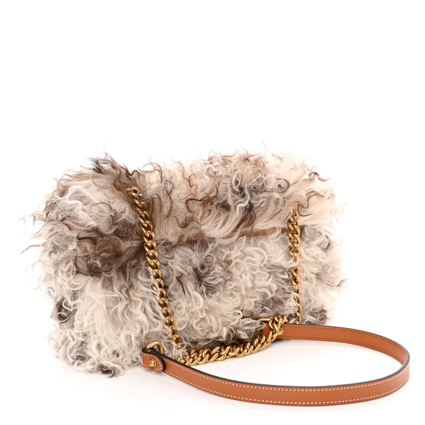 Shearling Small GG Marmont Shoulder Bag White Beige
