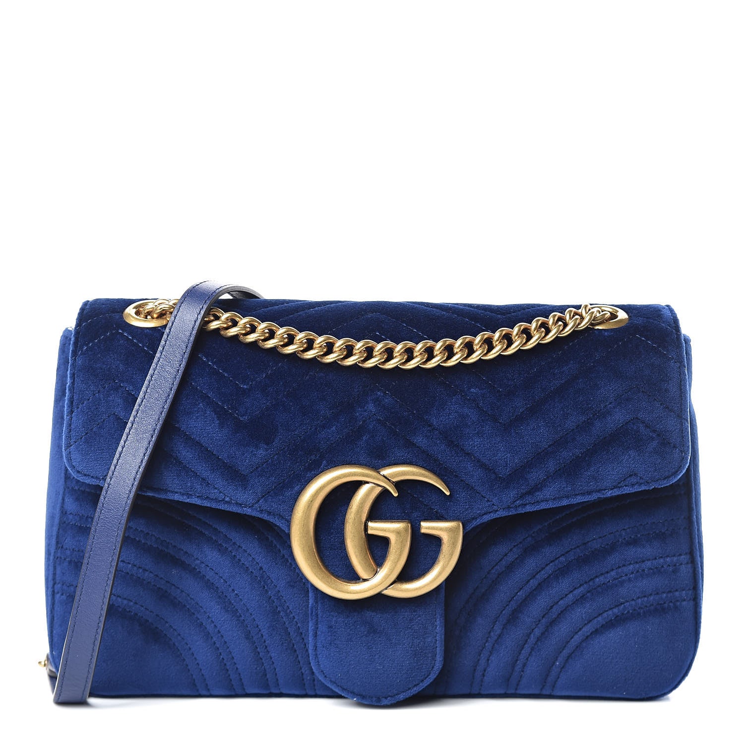 Gucci Velvet Matelasse Medium GG Marmont Shoulder Bag Cobalt Blue 1 of 11