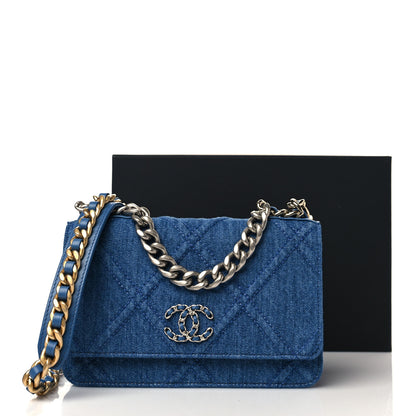 Chanel Denim Quilted Chanel 19 Wallet On Chain WOC Blue 11 of 11