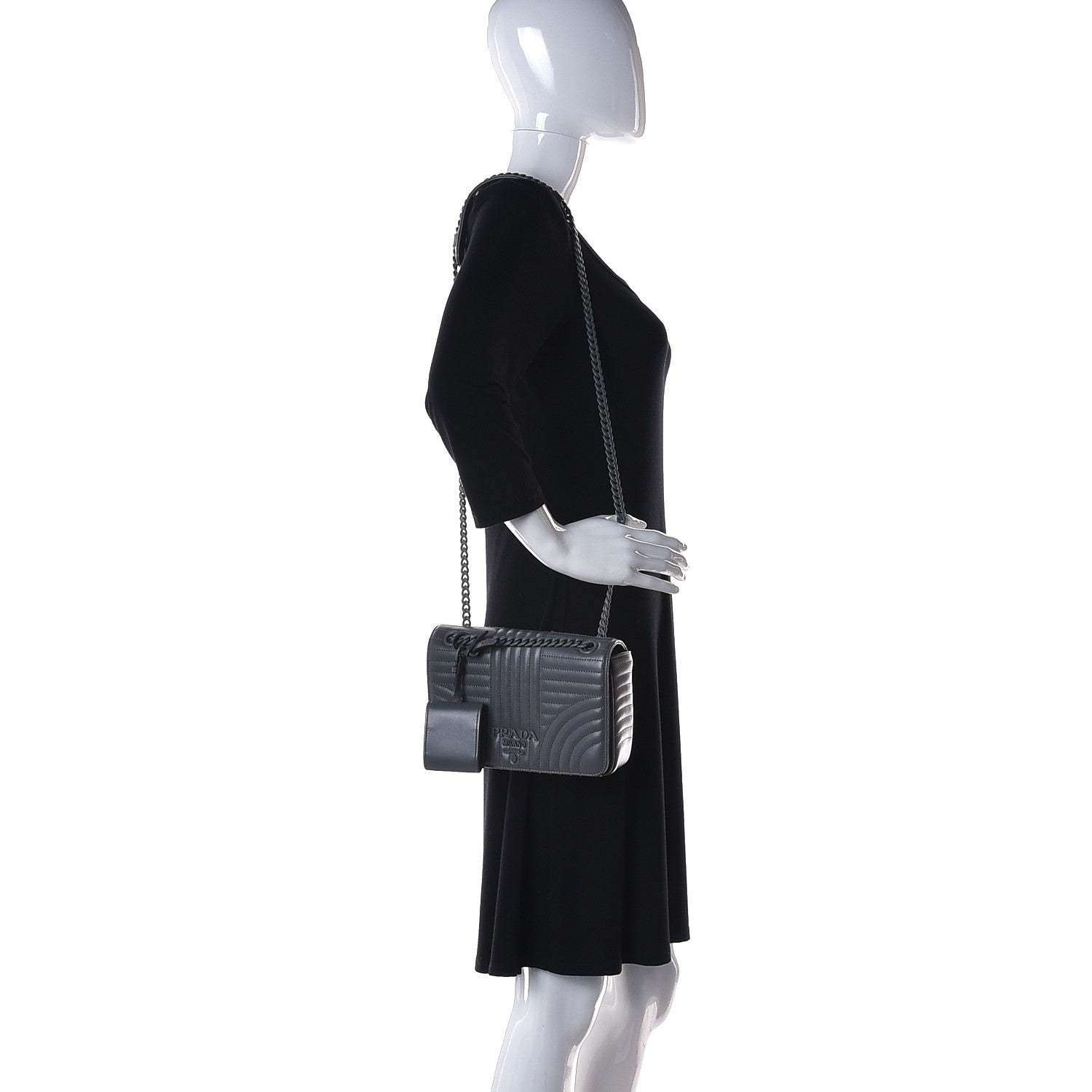 Prada Soft Calfskin Impunture Diagramme Flap Crossbody Bag Mercurio 2 of 13