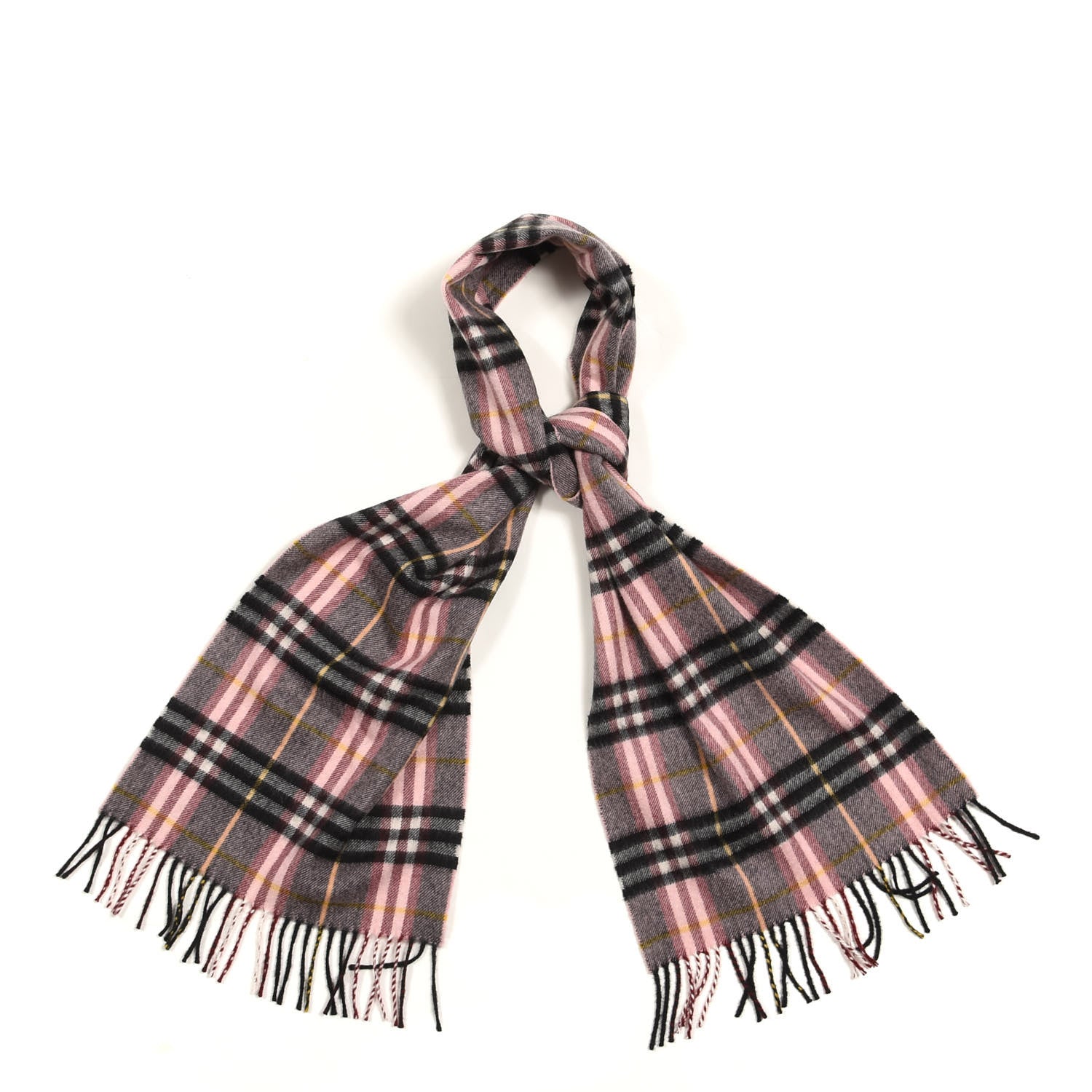 Burberry Cashmere Vintage Check Fringe Scarf Pink Grey 1 of 3