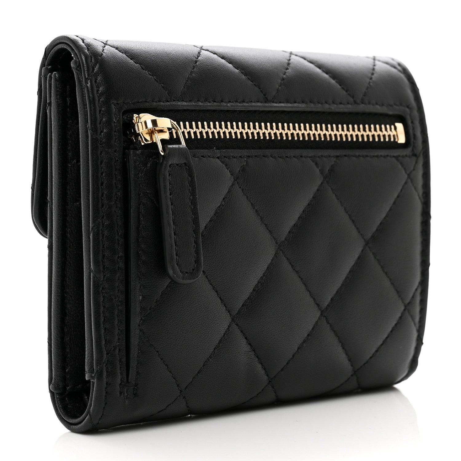Chanel Lambskin Enamel Quilted Roller Skate Compact Flap Wallet Black 3 of 8