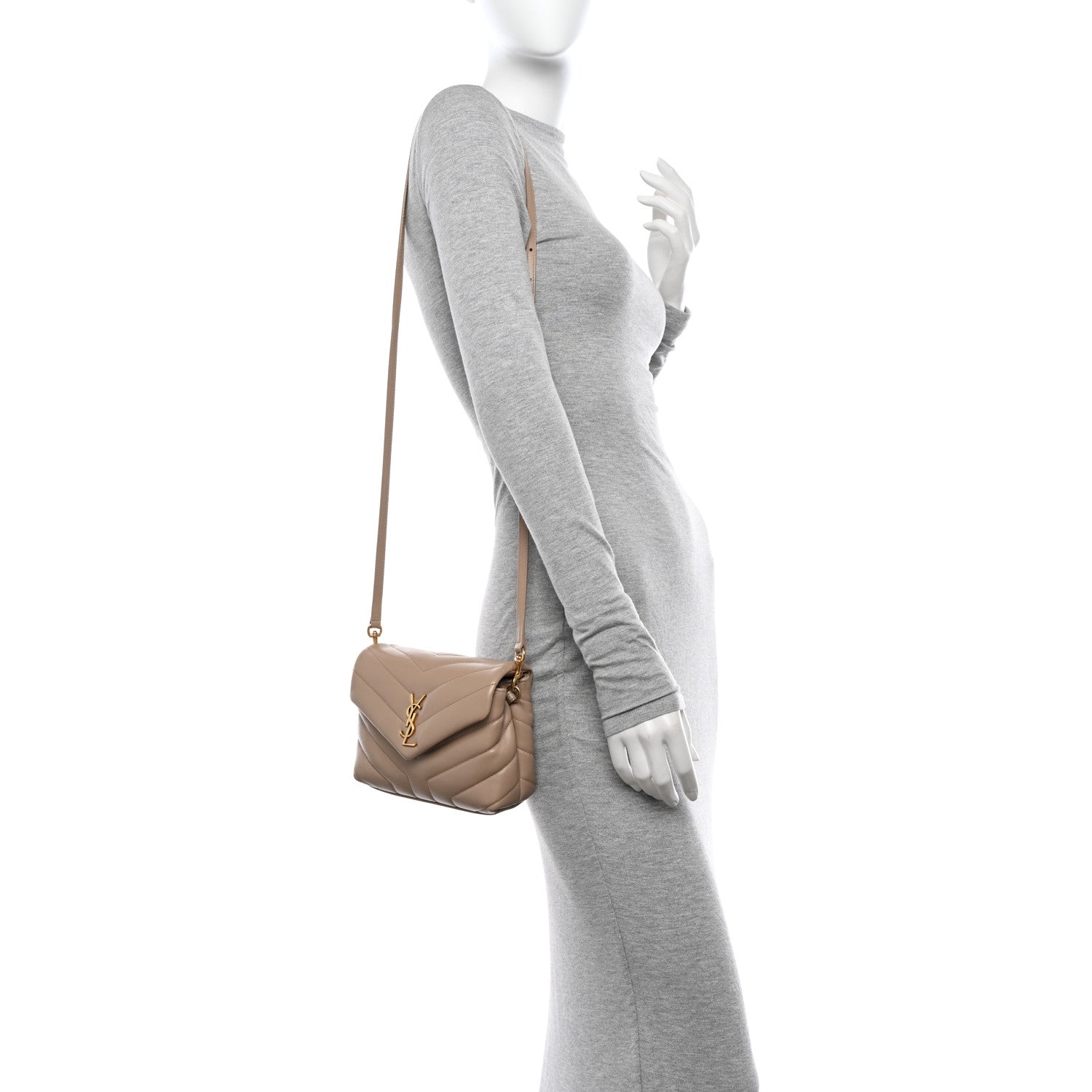 Saint Laurent Calfskin Y Quilted Monogram Toy Loulou Crossbody Bag Dark Beige 2 of 11