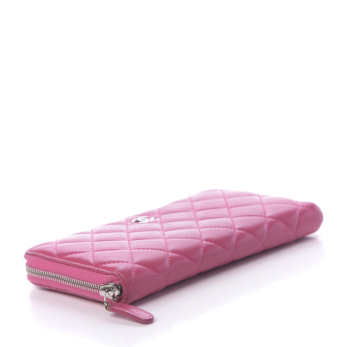 Lambskin Quilted Large Gusset Zip Around Wallet Pink