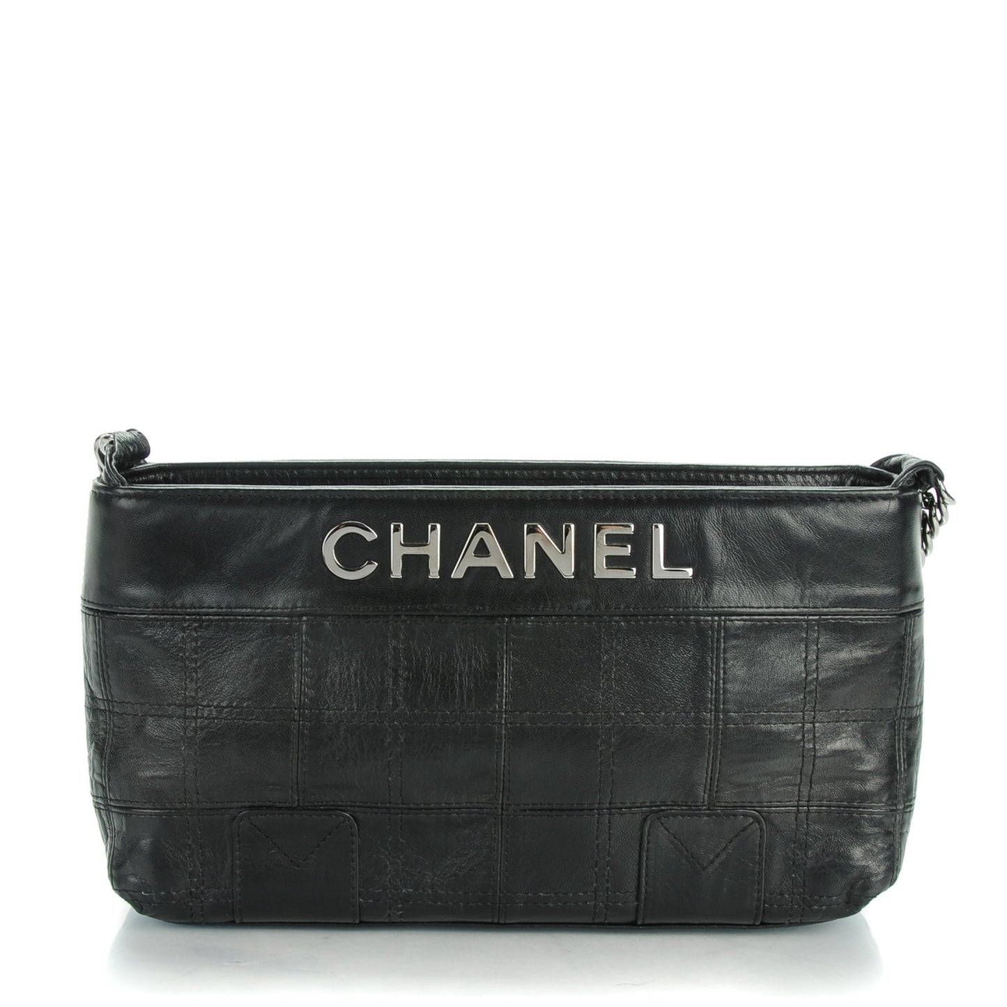 Lambskin Square Stitched Lax Shoulder Bag Black
