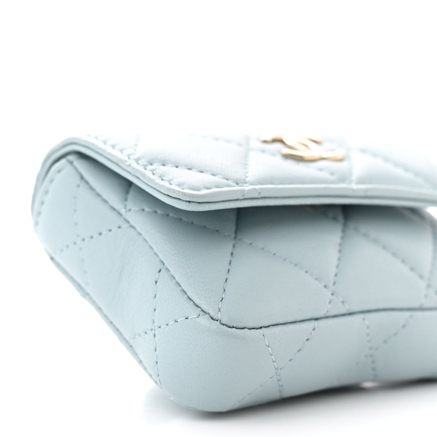 Lambskin Quilted Pearl Chain Belt Bag Light Blue