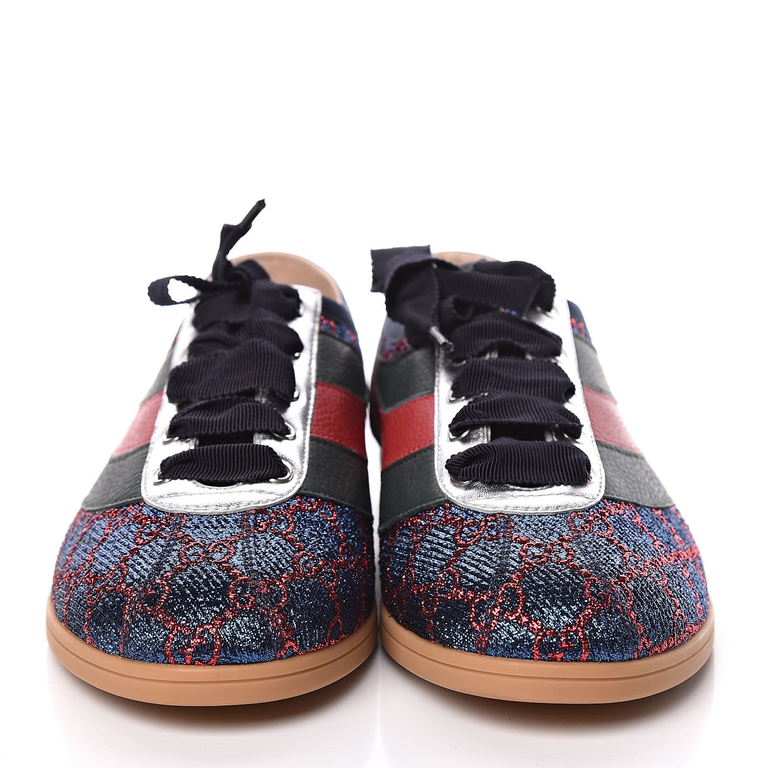 Gucci Lurex Calfskin Web GG Monogram Womens Falacer Sneakers 41 Iridescent Blue Iridescent Red Silver 2 of 10