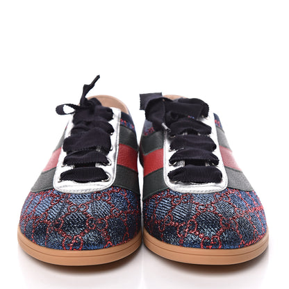 Gucci Lurex Calfskin Web GG Monogram Womens Falacer Sneakers 41 Iridescent Blue Iridescent Red Silver 2 of 10