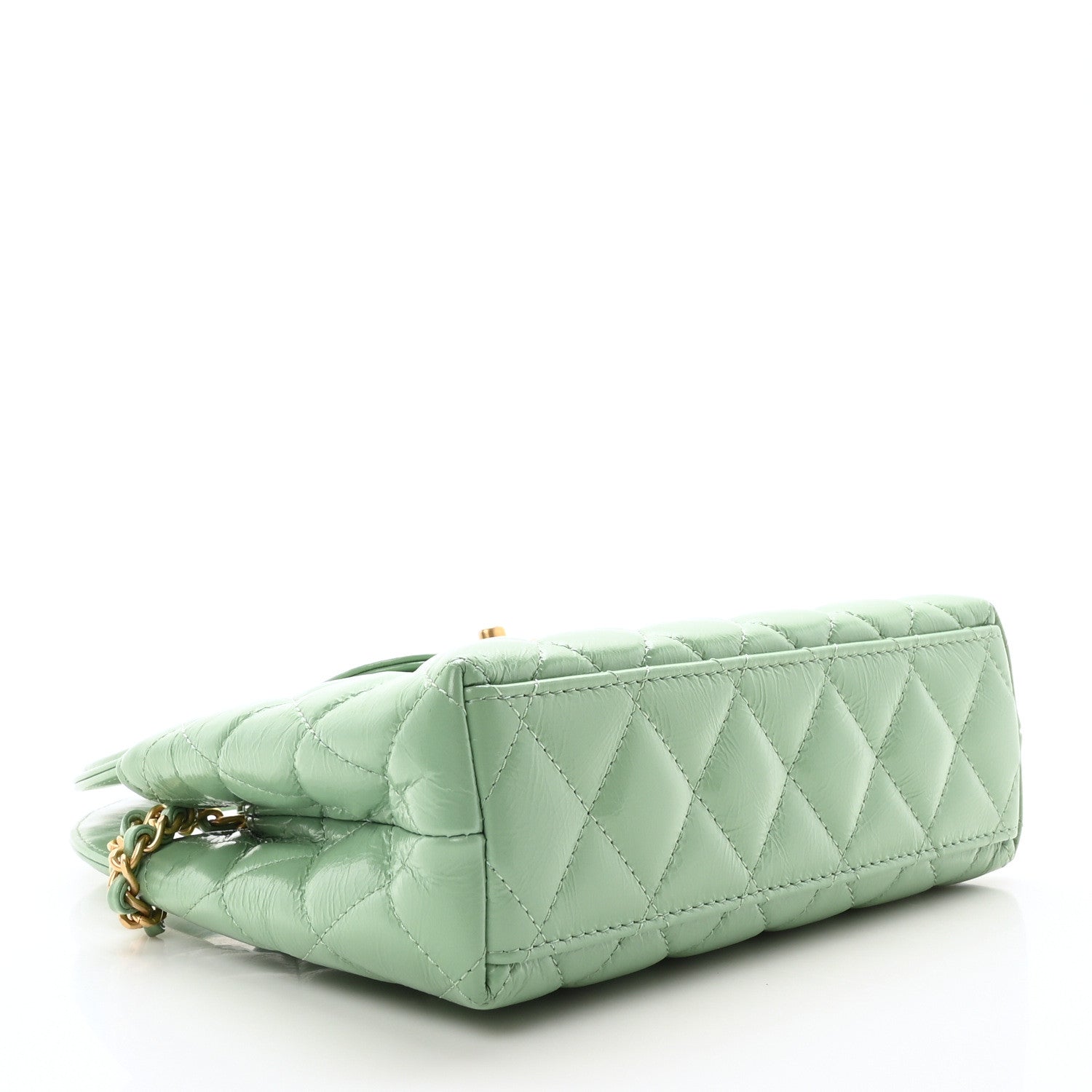 Chanel Shiny Aged Calfskin Quilted Nano Kelly Shopper Light Green 4 of 11