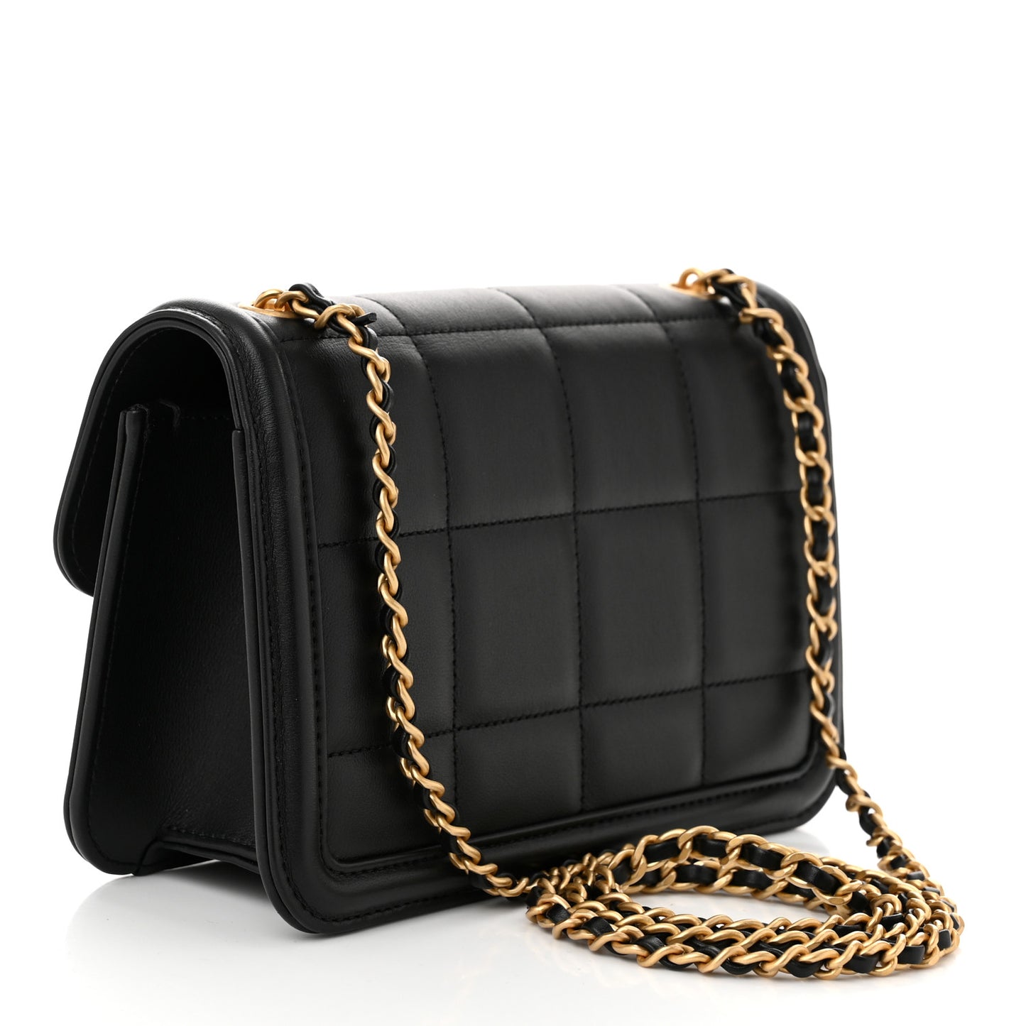 Lambskin Calfskin Mini Chocolate Bar Flap Bag Black