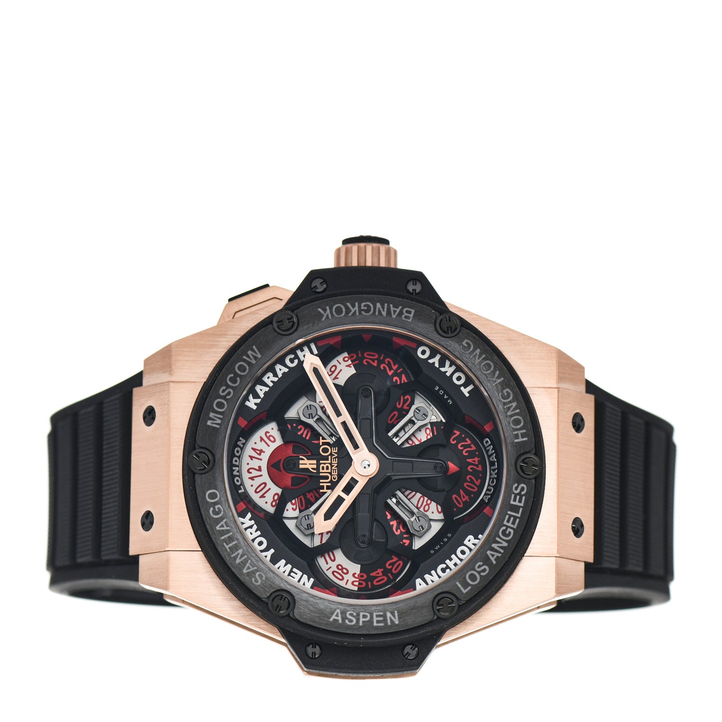 18K Rose Gold Ceramic Rubber 48mm Big Bang King Power GMT Worldtime Automatic Watch Black 771.OM.1170.RX