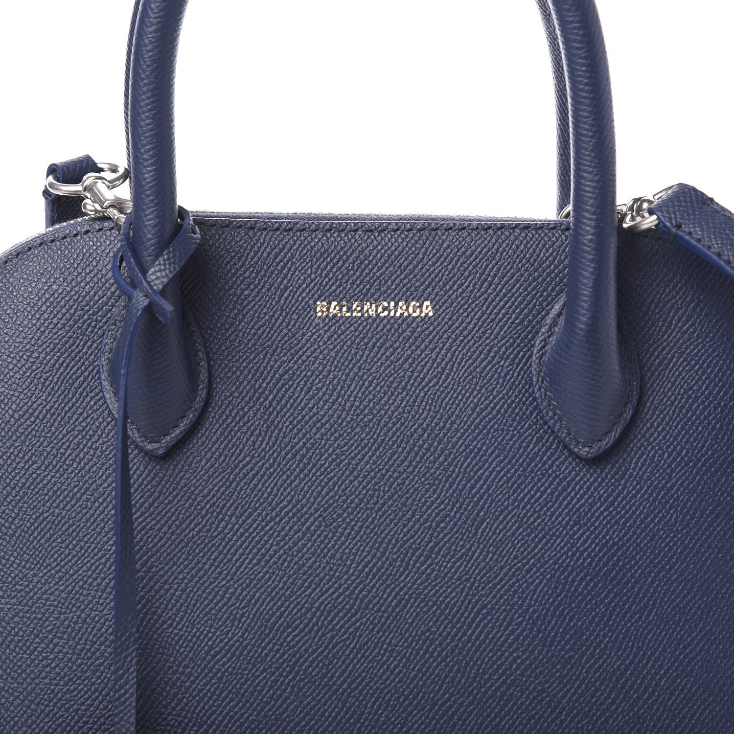 Balenciaga Signature Grained Calfskin Logo S Ville Top Handle Bag Bleu Canopee White 8 of 8