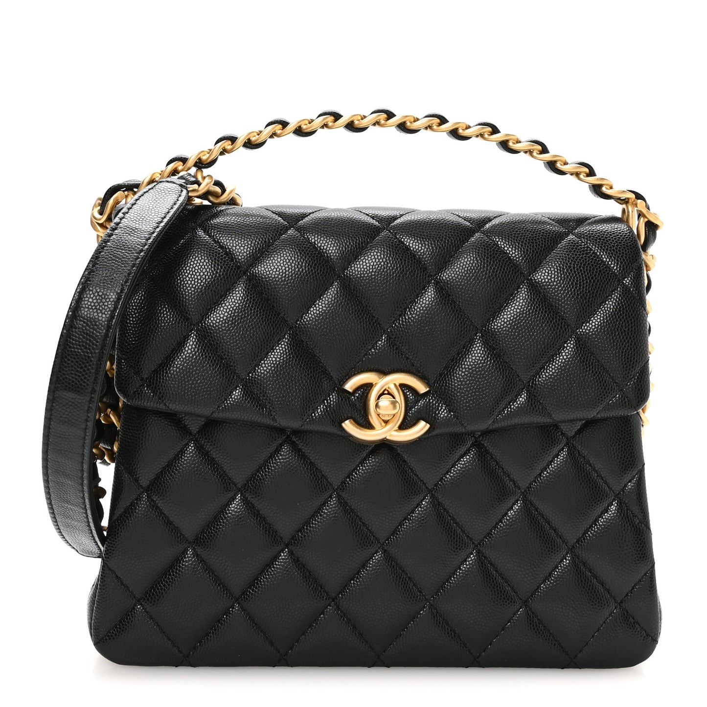 Caviar Quilted 31 Rue Cambon Top Handle Flap Black
