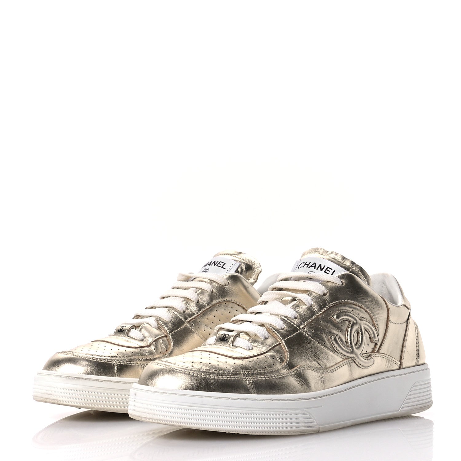 Chanel Laminated Calfskin CC Womens Sneakers 41 Golden 4 of 10