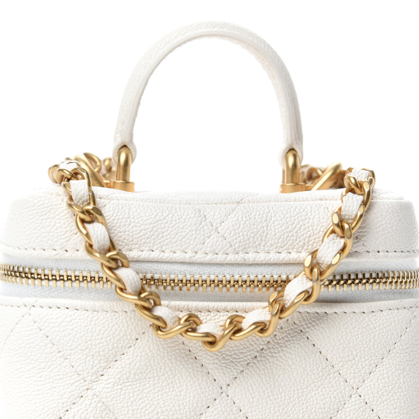 Caviar Quilted Mini Top Handle Vanity With Chain White