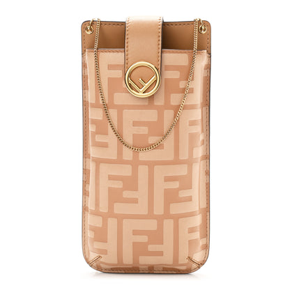 Fendi Vitello Termosport F is Fendi FF 1974 Embossed Phone Pouch Miele Scuro 1 of 11