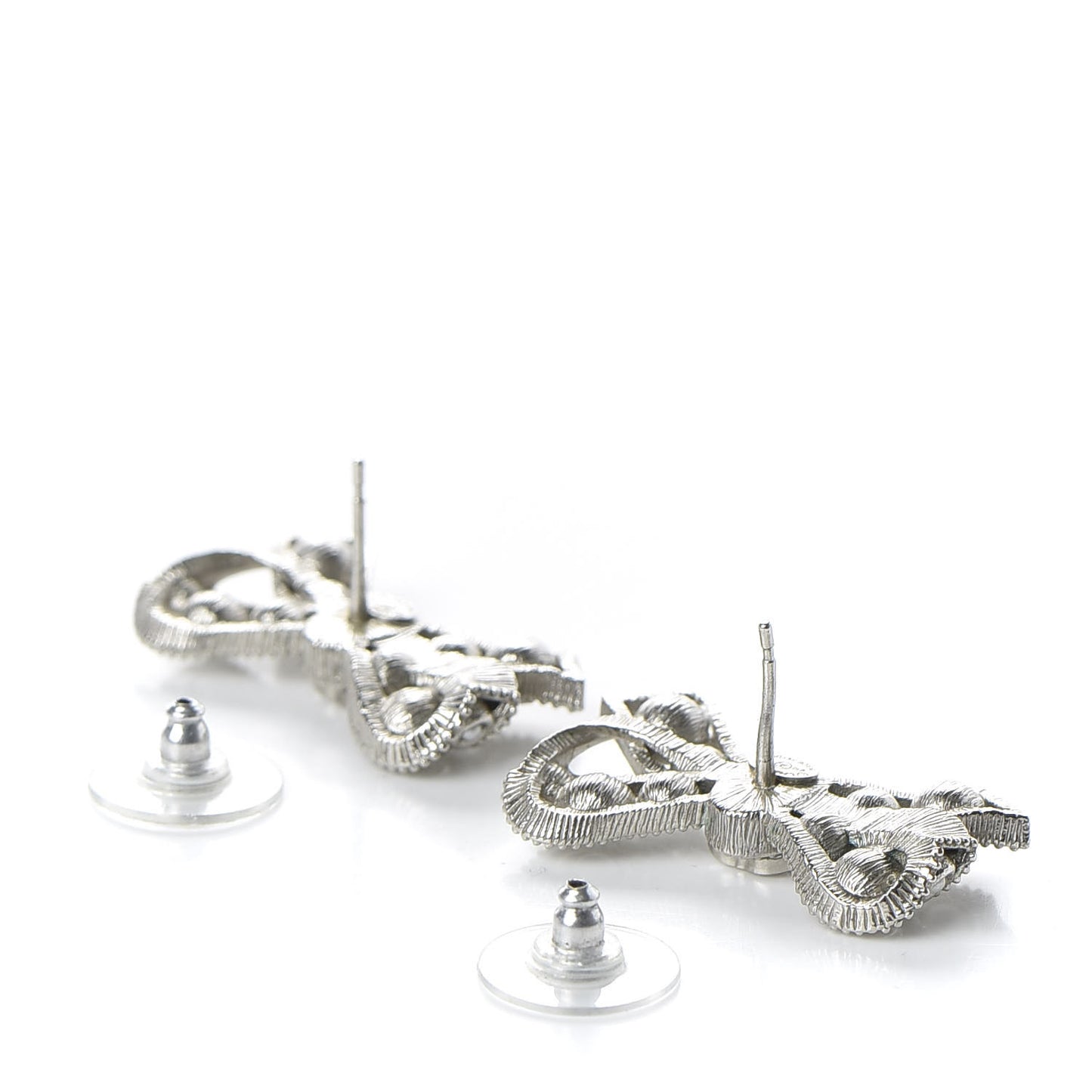 Pearl CC Bow Earrings Silver