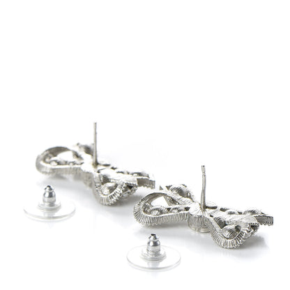 Chanel Pearl CC Bow Earrings Silver 3 of 4