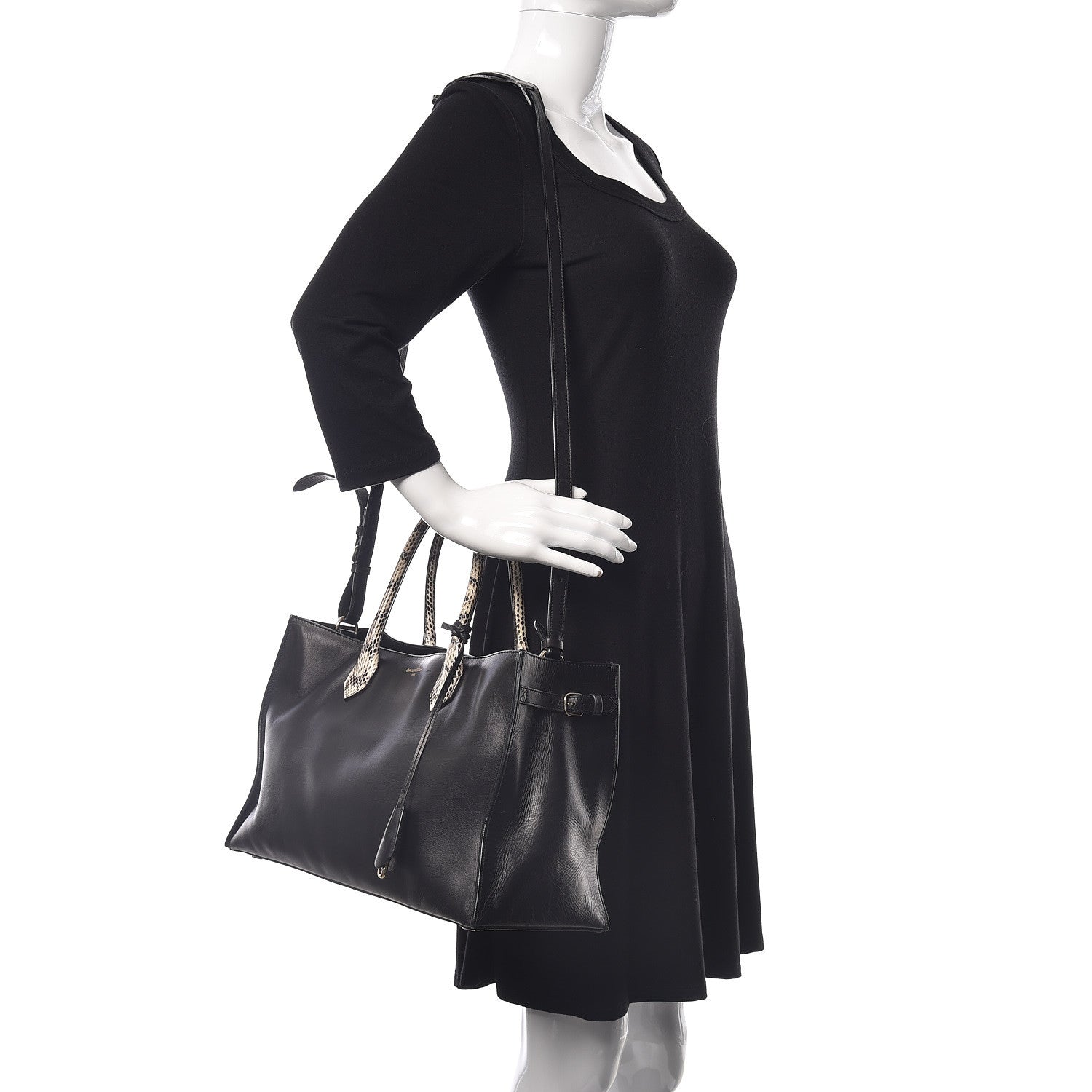 Balenciaga Calfskin Elaphe Snakeskin Padlock Nude Work S Top Handle Black 3 of 11