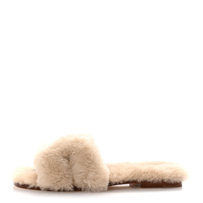 Hermes Woolskin Oran Sandals 37 Beige Argile 1 of 9
