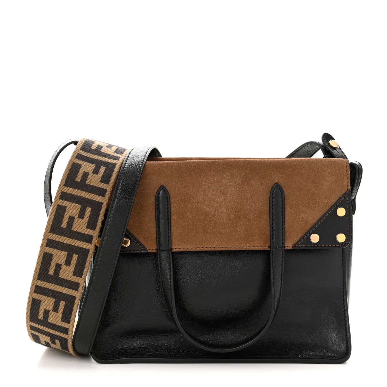 Fendi Agnello Old Shine Vitello Go Rain Small Flip Tote Black Marrone 1 of 10