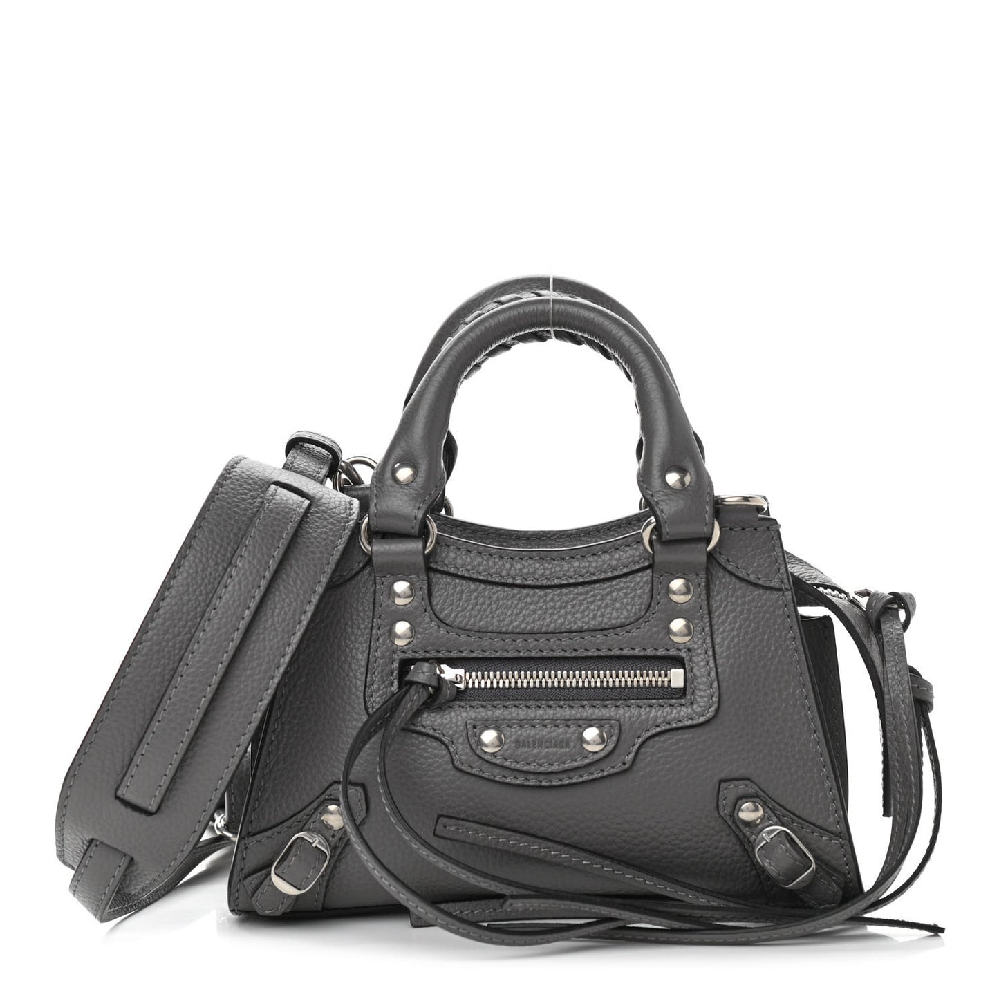 Grained Calfskin Neo Classic Silver Hardware Nano City Crossbody Dark Grey