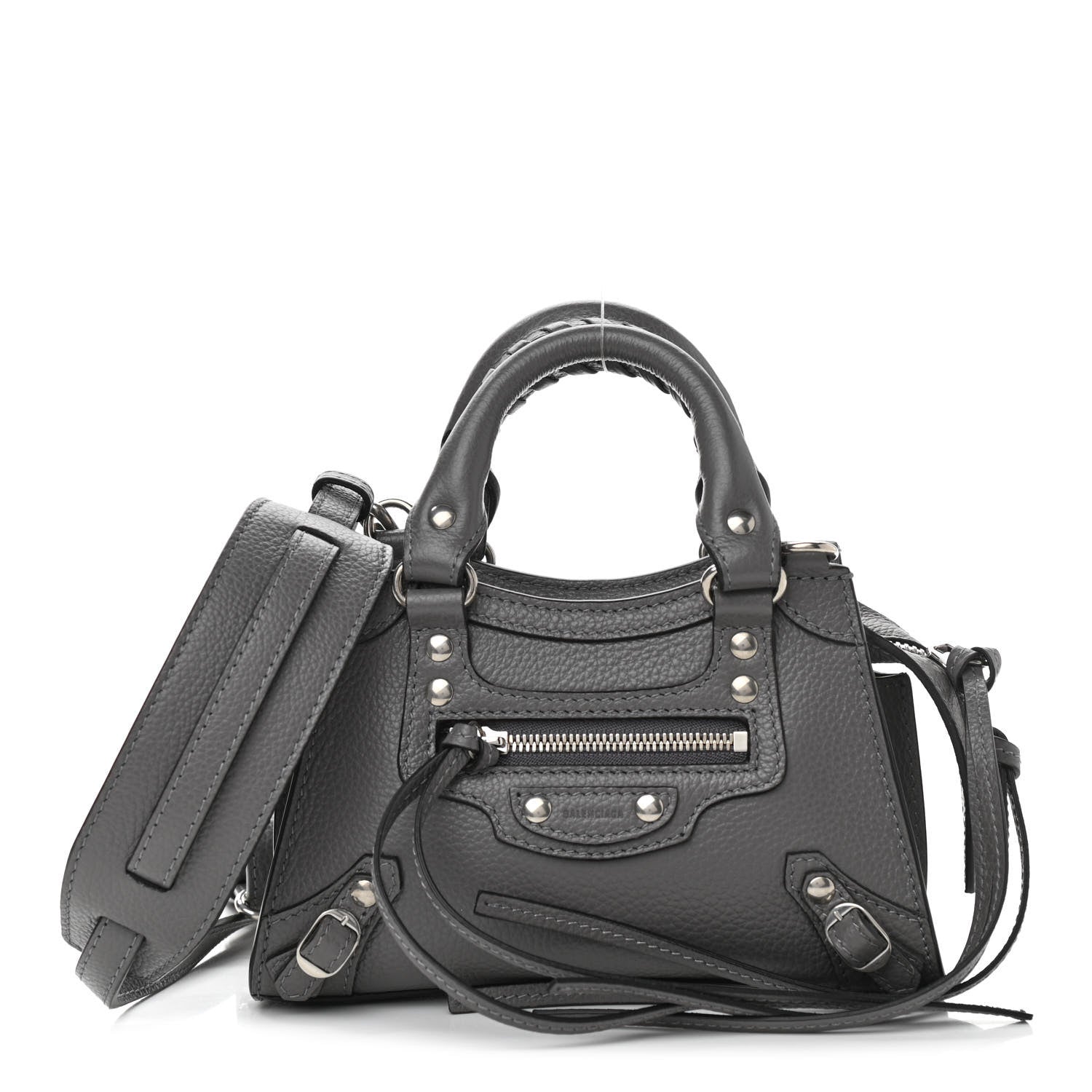 Balenciaga Grained Calfskin Neo Classic Silver Hardware Nano City Crossbody Dark Grey 1 of 11