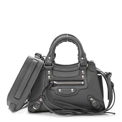 Balenciaga Grained Calfskin Neo Classic Silver Hardware Nano City Crossbody Dark Grey 1 of 11