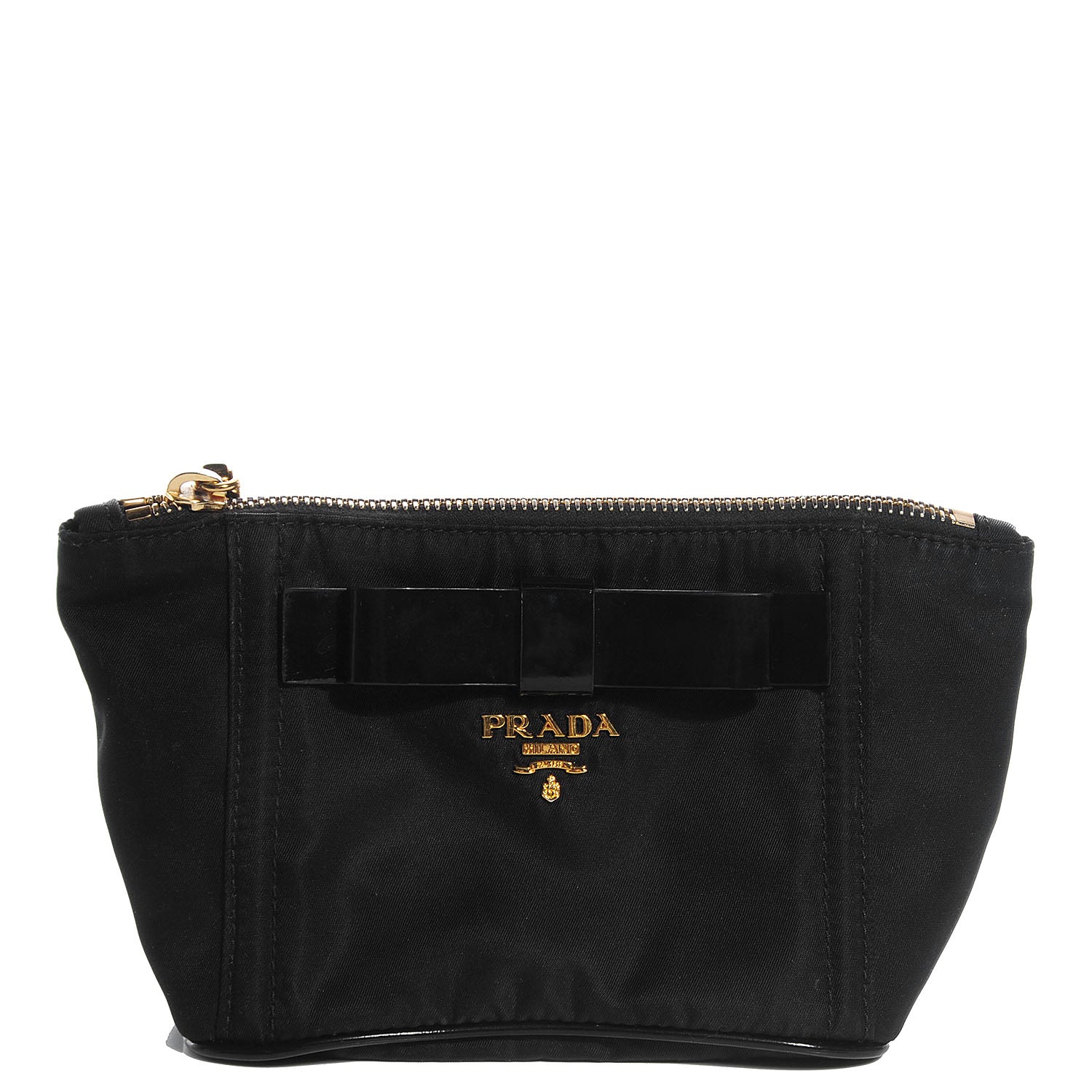 Prada Tessuto Nylon Spazzolato Bow Cosmetic Bag Nero Black 1 of 10