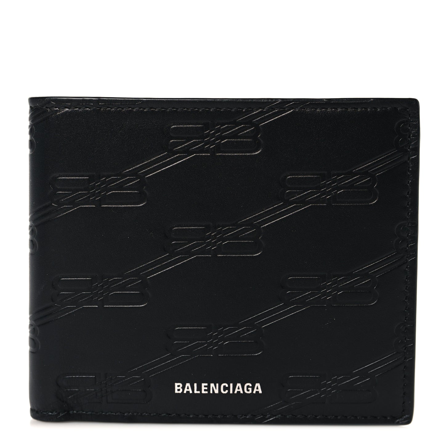 Calfskin BB Monogram Embossed Bi-Fold Wallet Black White