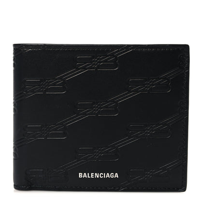Balenciaga Calfskin BB Monogram Embossed Bi-Fold Wallet Black White 1 of 6