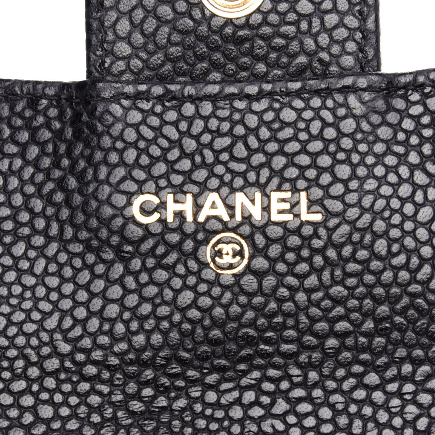 Caviar Quilted Flap Card Holder Wallet Black