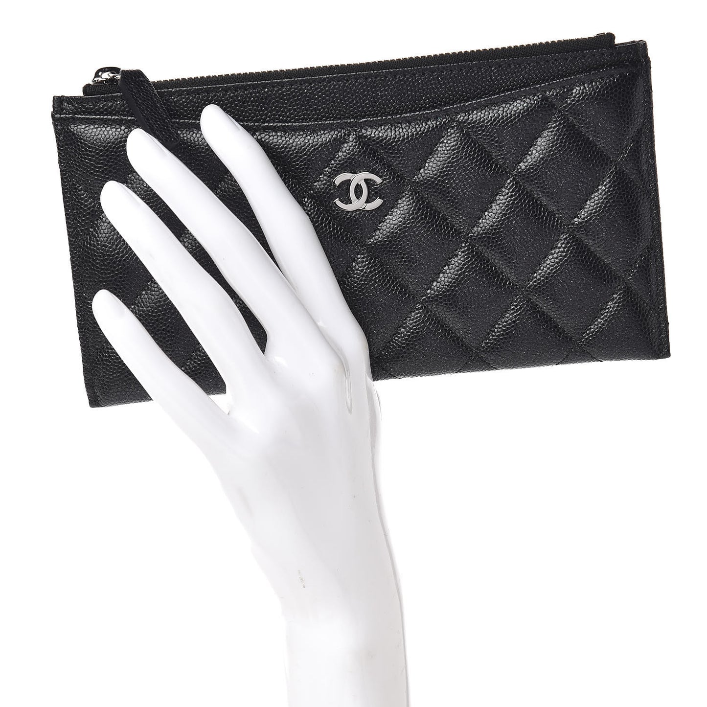 Iridescent Caviar Quilted Classic Zip Pouch Black