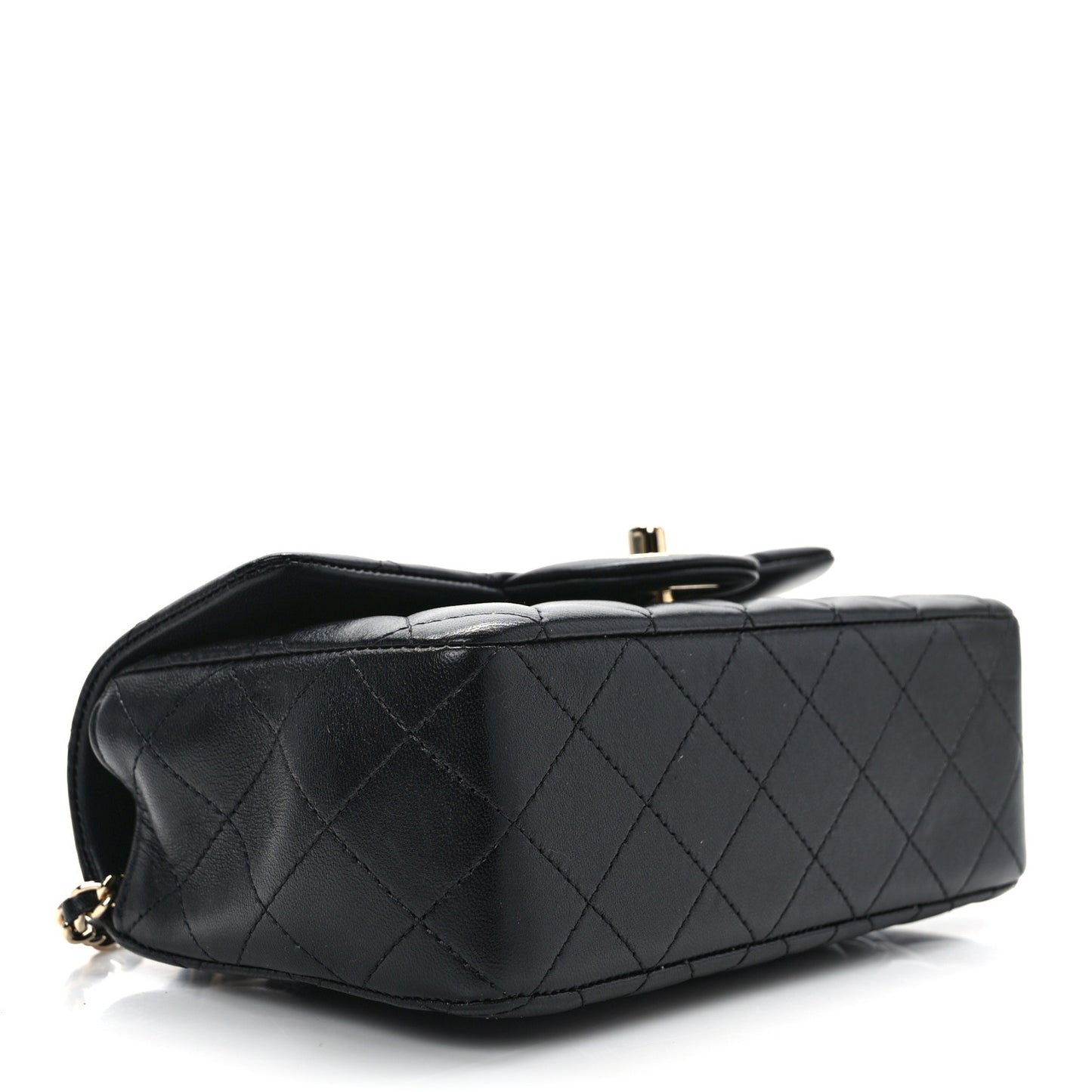 Lambskin Quilted Mini Top Handle Rectangular Flap Black