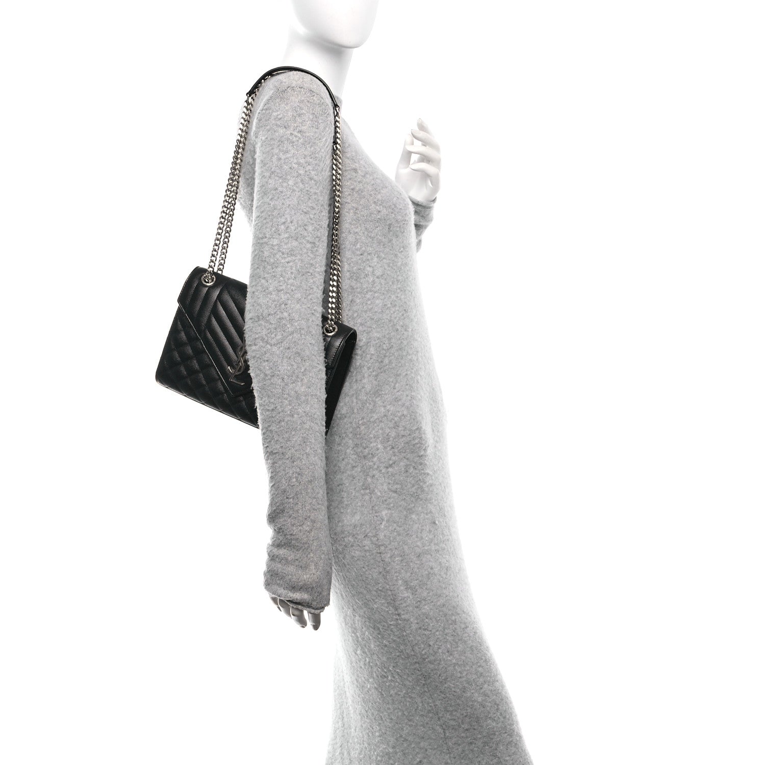 Saint Laurent Grain De Poudre Textured Mixed Matelasse Triquilt Medium Monogram Satchel Black 2 of 11