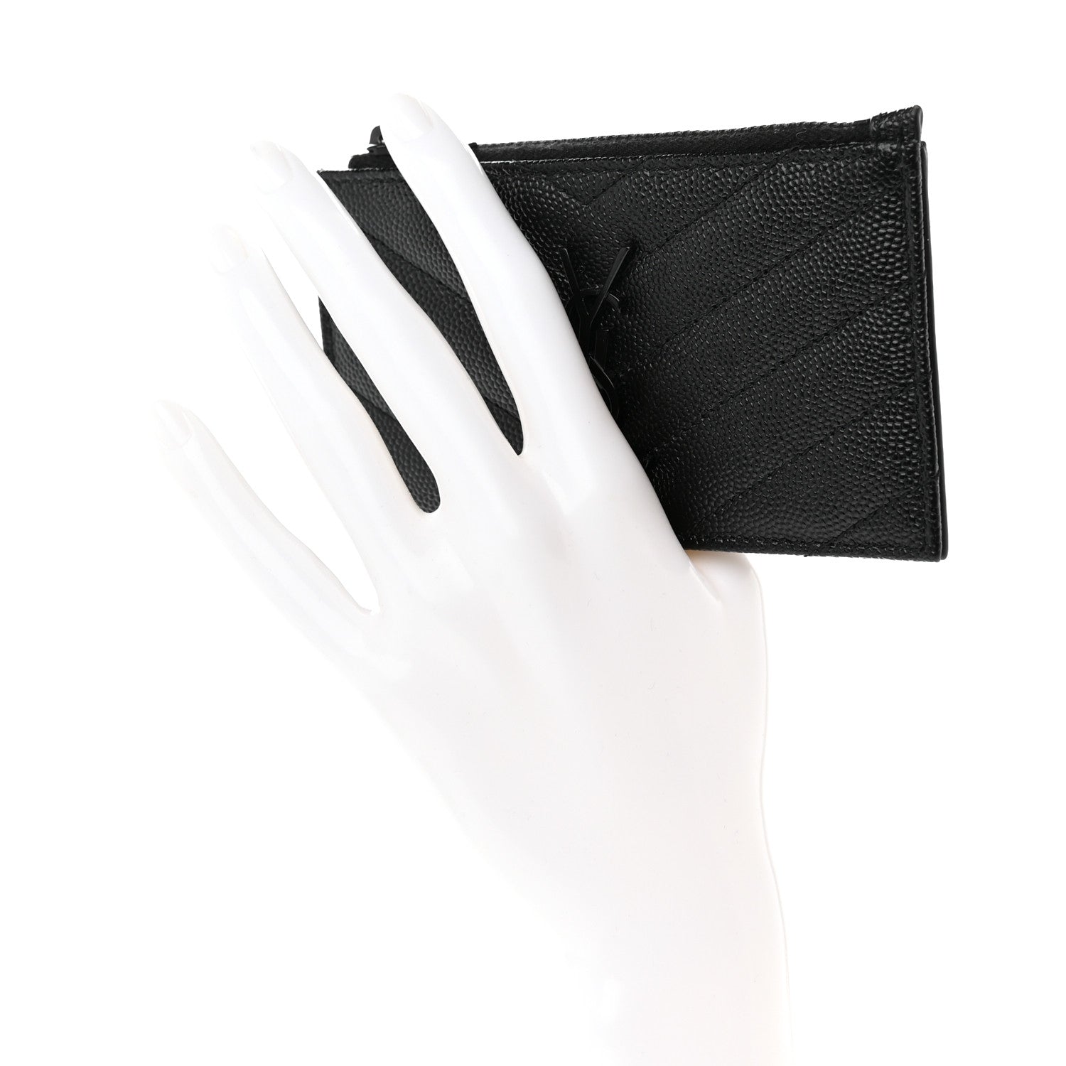 Saint Laurent Monogram Grain de Poudre 5 Fragments Zip Pouch Card Holder Black 2 of 9