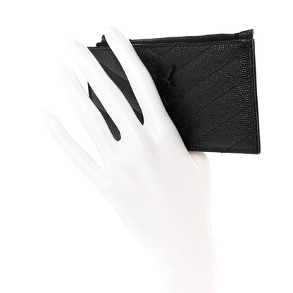 Saint Laurent Monogram Grain de Poudre 5 Fragments Zip Pouch Card Holder Black 2 of 9