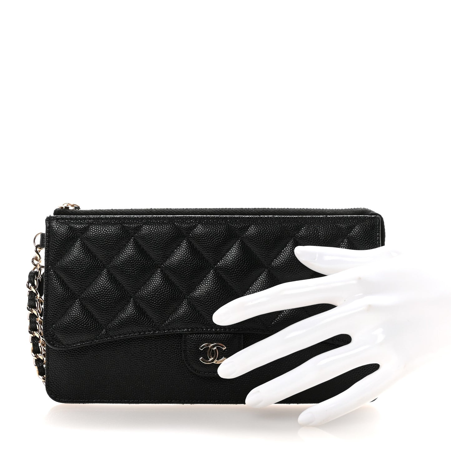 Caviar Quilted Classic Pouch With Handle Black