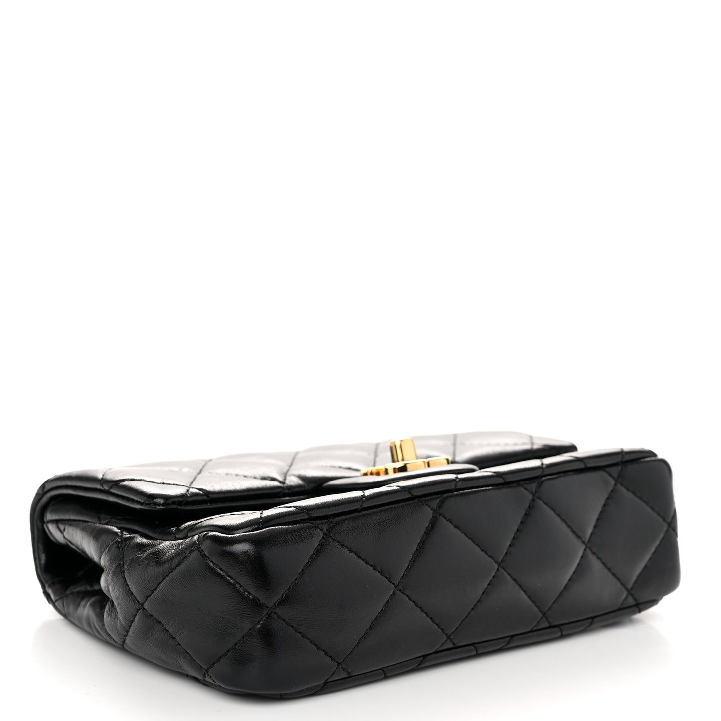 Shiny Lambskin Quilted Golden Links Top Handle Flap Black