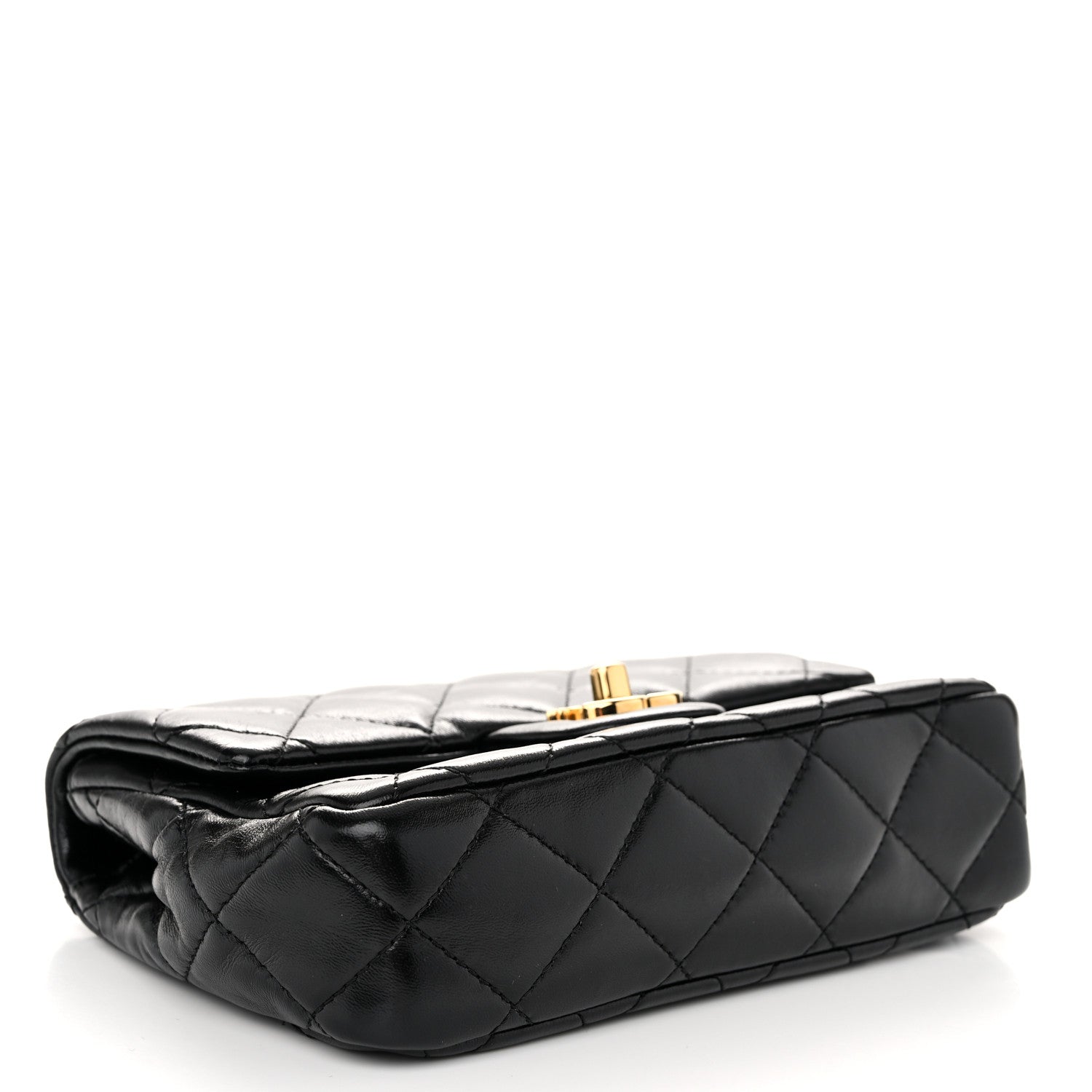 Chanel Shiny Lambskin Quilted Golden Links Top Handle Flap Black 4 of 11