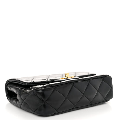 Chanel Shiny Lambskin Quilted Golden Links Top Handle Flap Black 4 of 11